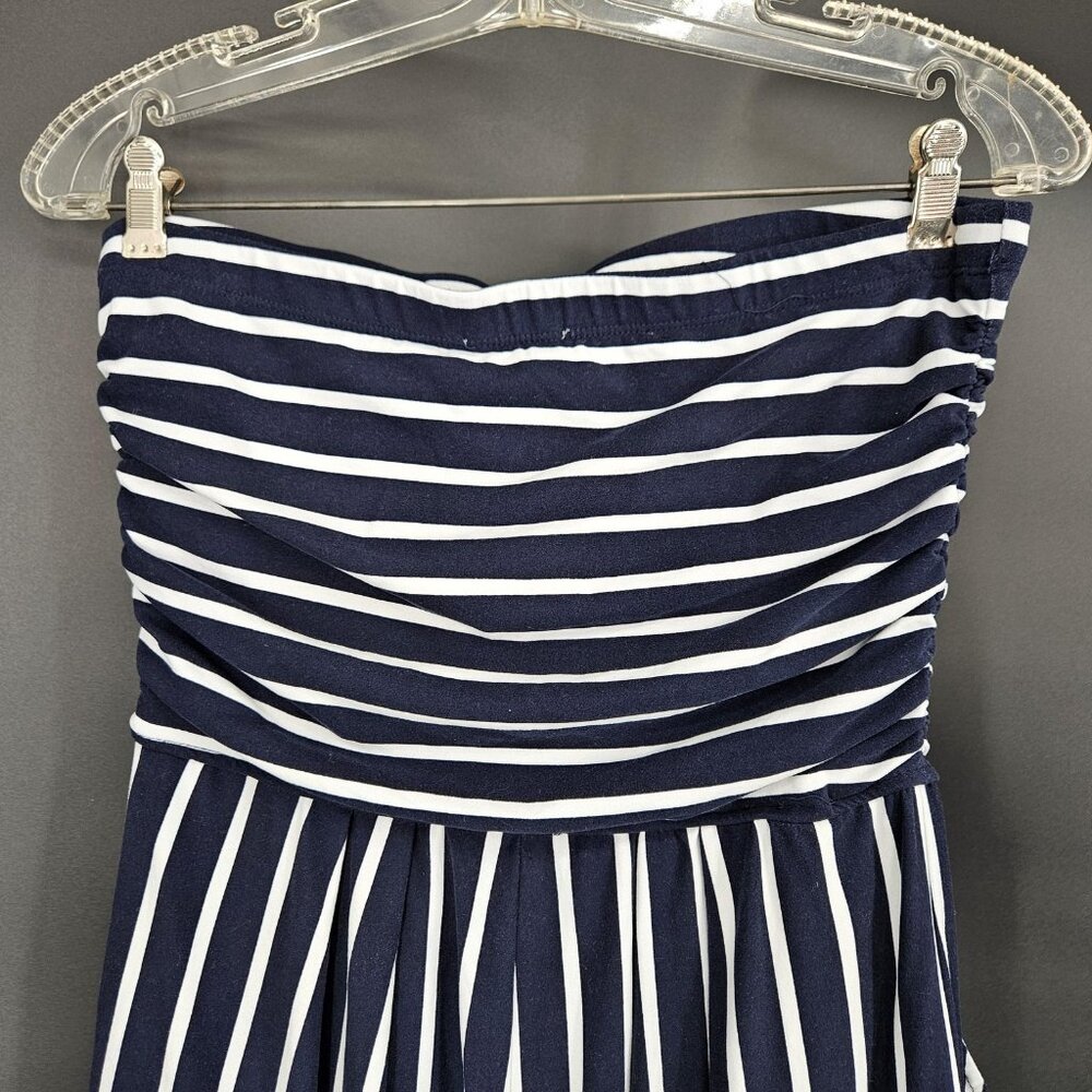 Jumpsuit Junior Large Navy White Stripe Strapless Capri Pockets Nautical Coastal - Picture 10 of 16